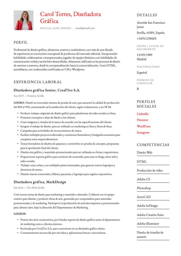 Currículum para diseñador gráfico