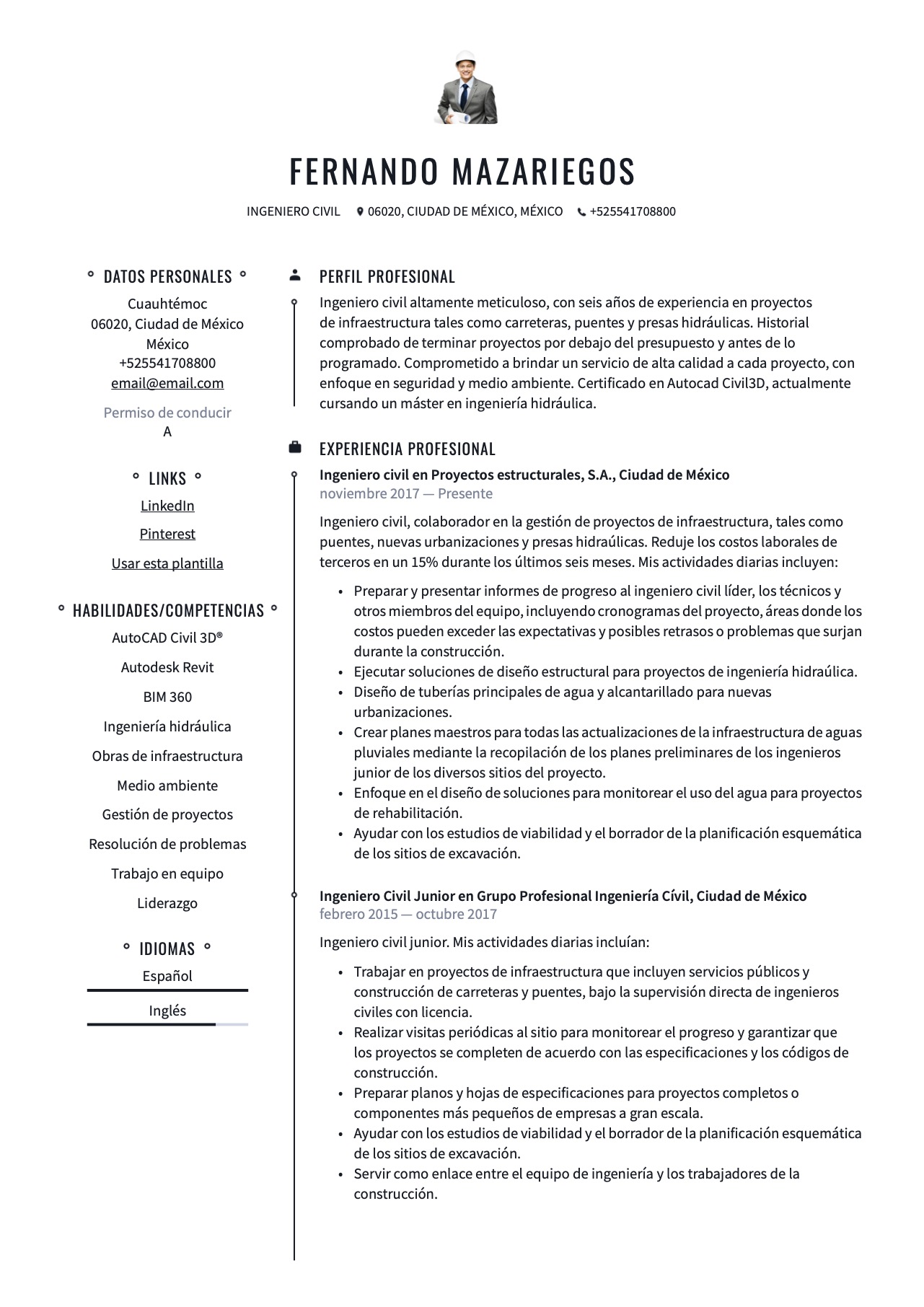 Ejemplo de CV para Ingeniero civil