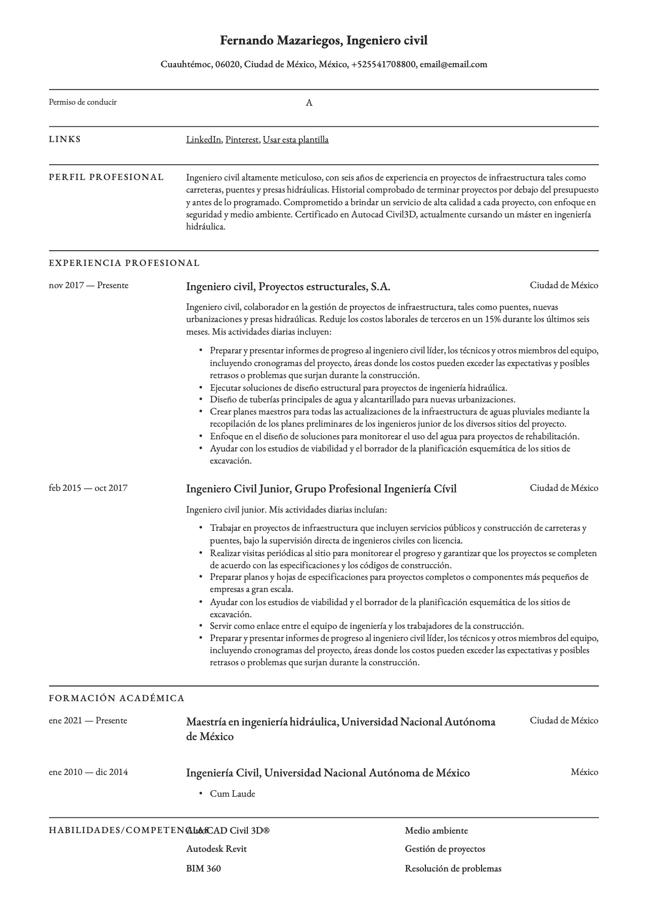 Currículum para Ingeniero civil