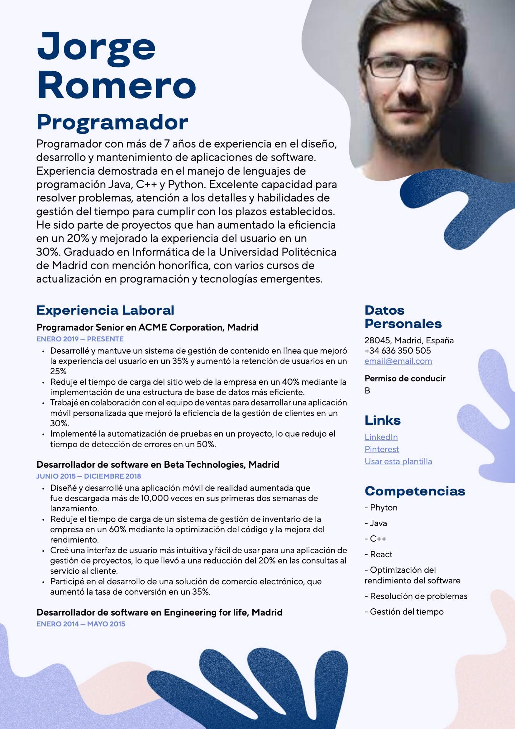 Modelo de CV para Programador